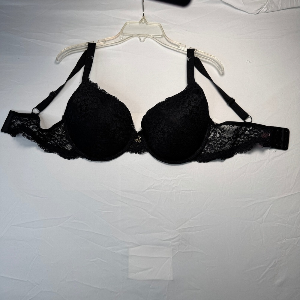 Juicy Couture Push Up Bra 38D Padded Black Lace Underwire Floral NEW